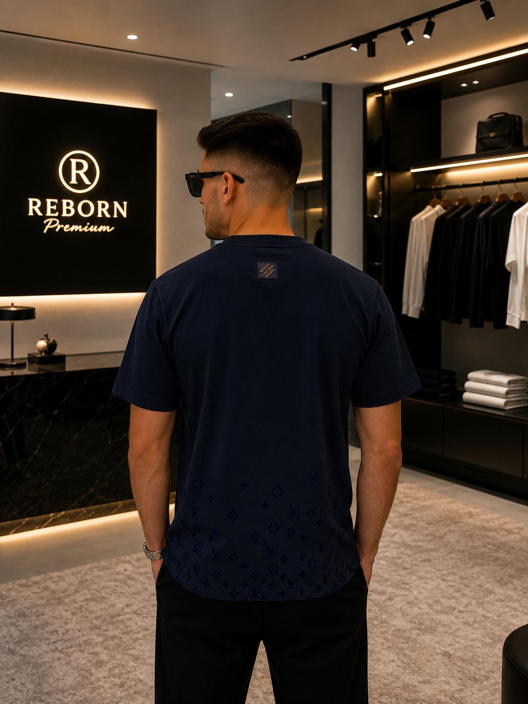 Dark Navy T-Shirt with Embossed Motifs.