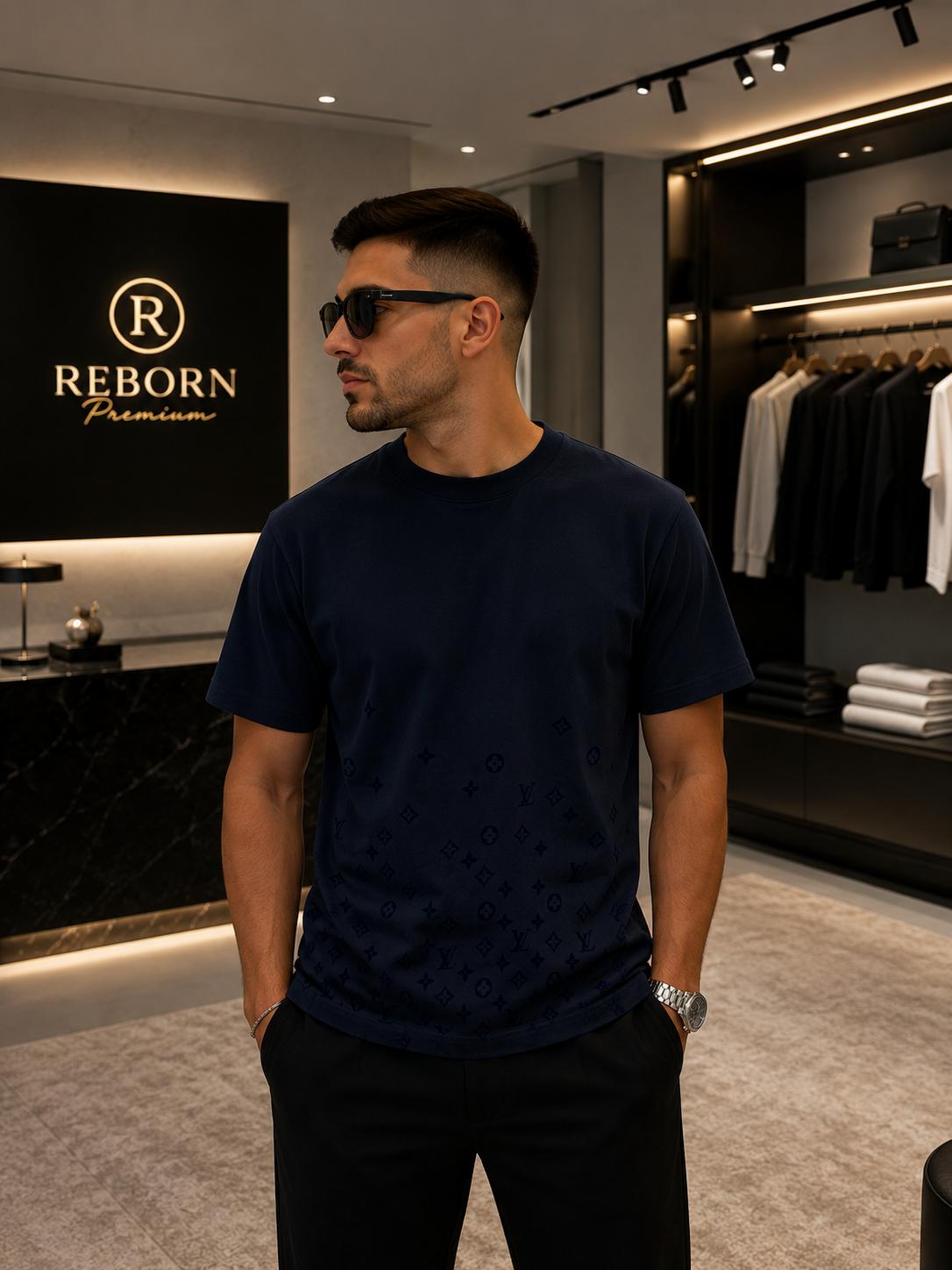 Dark Navy T-Shirt with Embossed Motifs.