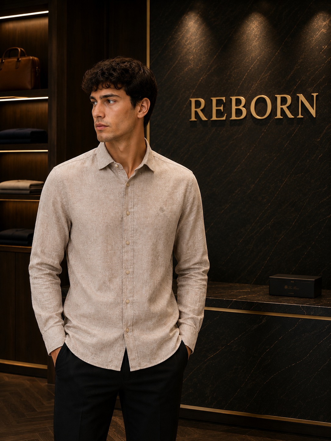 Beige Elegant Shirt with Embroidered Detail