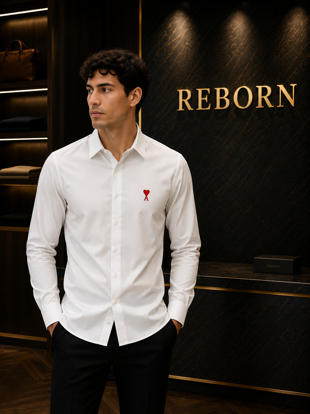 White Premium Shirt with Embroidered Heart