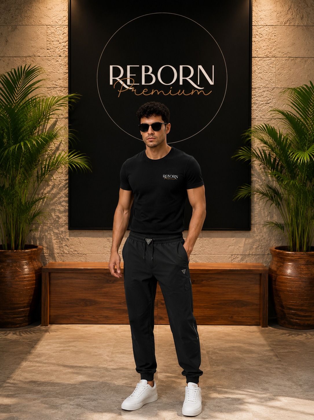 Black Premium Cargo Pants with Metal Logo
