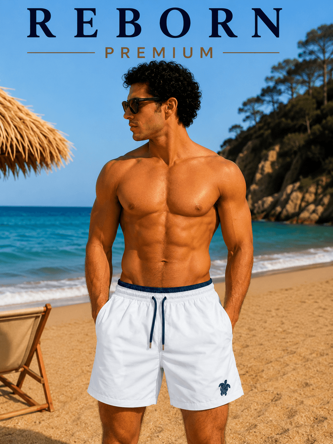Premium Turtle Logo Swim Shorts – Ice Blue