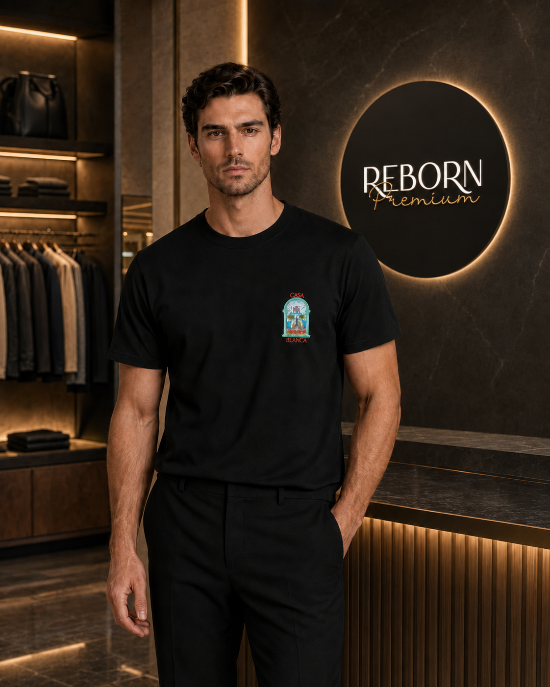 Black T-Shirt with a Landscape Motif