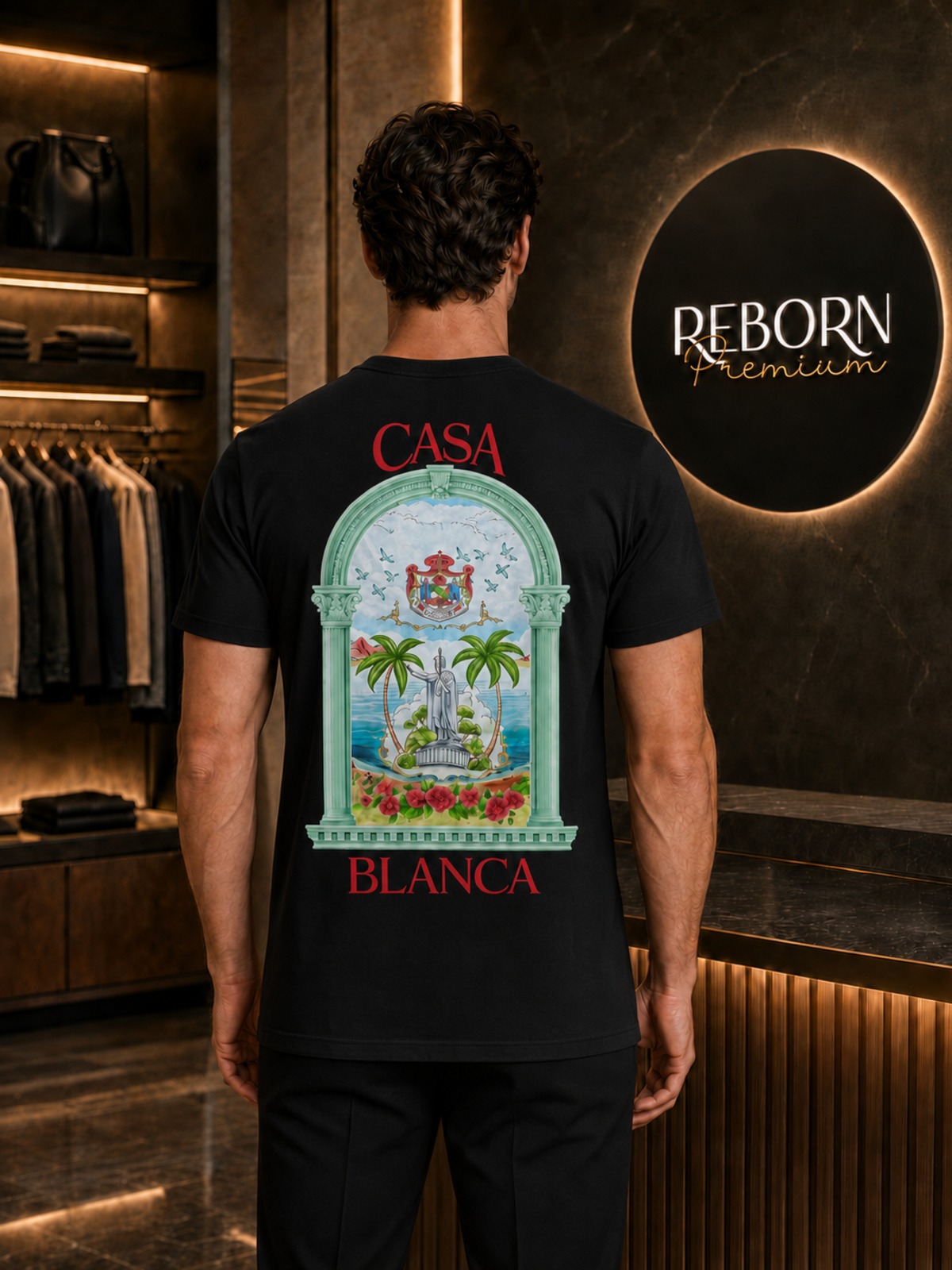 Black T-Shirt with a Landscape Motif