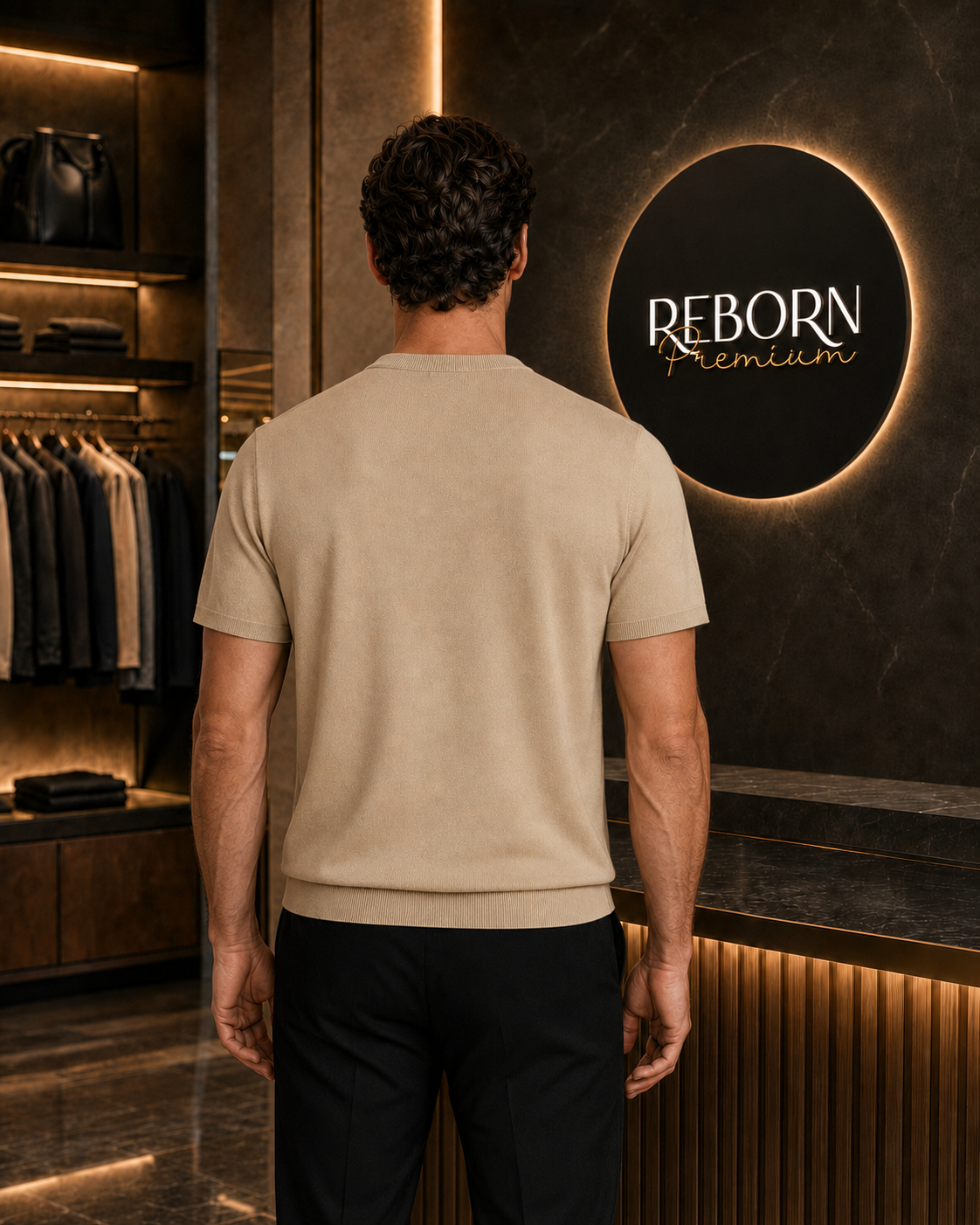 Beige Logo-Embroidered Knitted T-Shirt